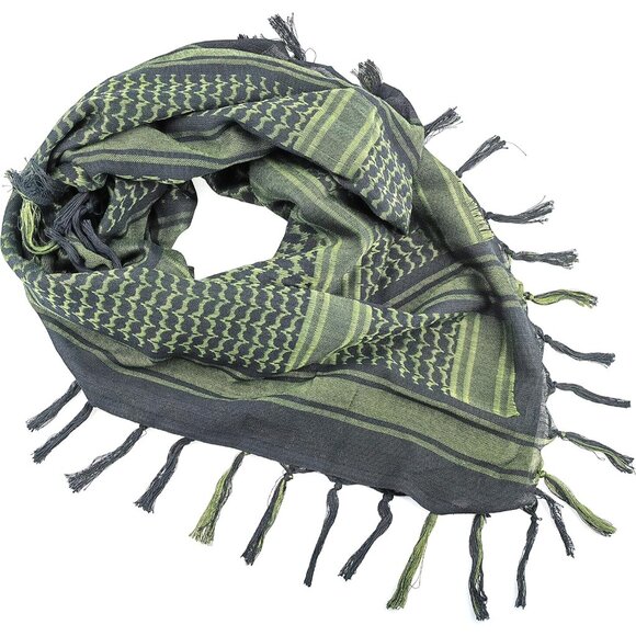 Men's Black/Green Military Shemagh Tactical Desert Cotton Keffiyeh Scarf Wrap - Picture 2 of 7